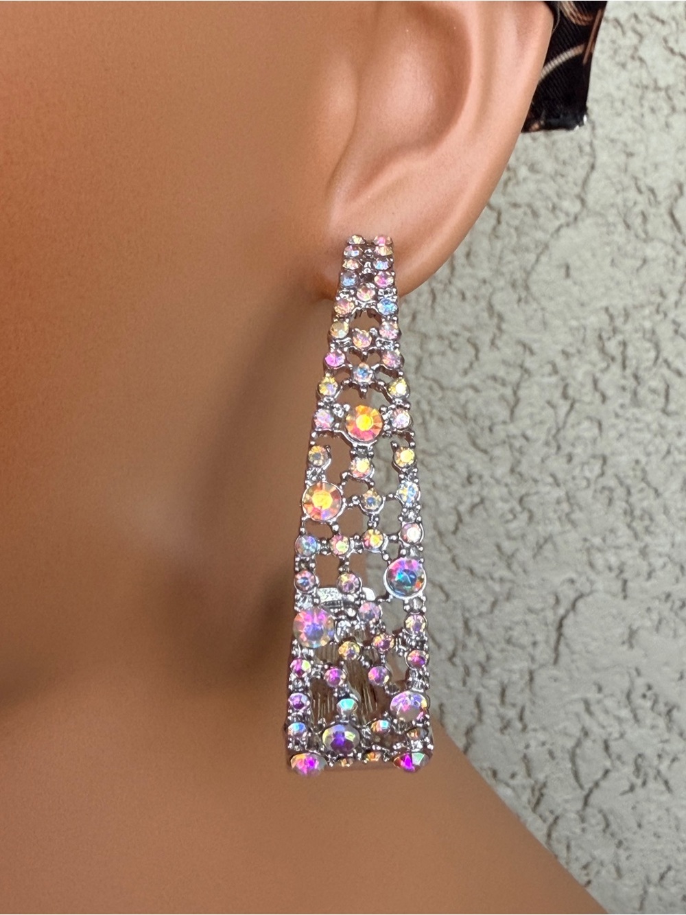 Aurora Crystal Hoop Statement Earrings - Iridescent Pink